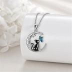 Luxury Female Crystal Stone Moon Cat Butterfly Pendant Necklace Vintage Silver Color Wedding Jewelry For Women