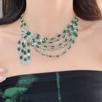 NISHIZAWA Diamond Zircon Bow Pendant Necklace Retro Palace Style Elegant Clavicle Chain Luxury Necklace