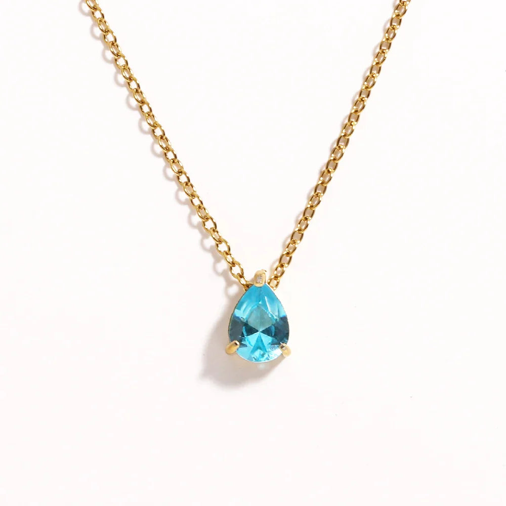 Hot Sale Shiny Crystal Necklace Stainless Steel Teardrop Zirconia Pendant Women's Birthstone Collarbone Chain Wholesale