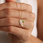 12 Months Birthstone Angle Wing Charm Necklace Gold Plated Stainless Steel Necklace For Women Girls Birthday Gifts