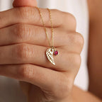 12 Months Birthstone Angle Wing Charm Necklace Gold Plated Stainless Steel Necklace For Women Girls Birthday Gifts