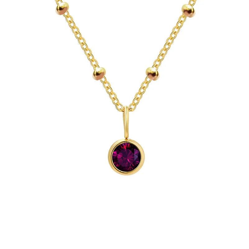 Stainless Steel Danity Birthstone Necklace Beaded Chain Choker Zirconia Jewelry Constellation Birthday Gift
