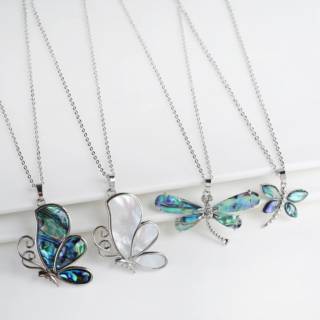 New Creative Natural Shell Design Insect Butterfly Dragonfly Pendant Necklace Personalized For Woman Party Vintage Jewelry Gift
