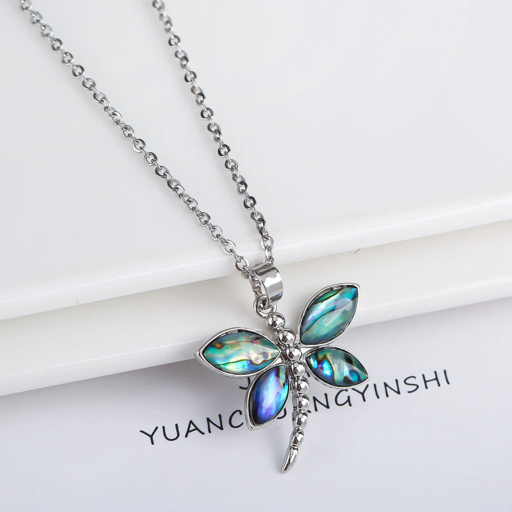 New Creative Natural Shell Design Insect Butterfly Dragonfly Pendant Necklace Personalized For Woman Party Vintage Jewelry Gift