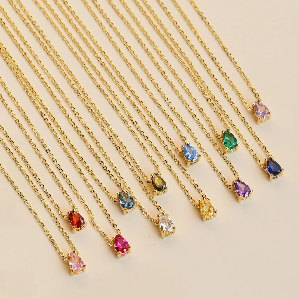 Hot Sale Shiny Crystal Necklace Stainless Steel Teardrop Zirconia Pendant Women's Birthstone Collarbone Chain Wholesale