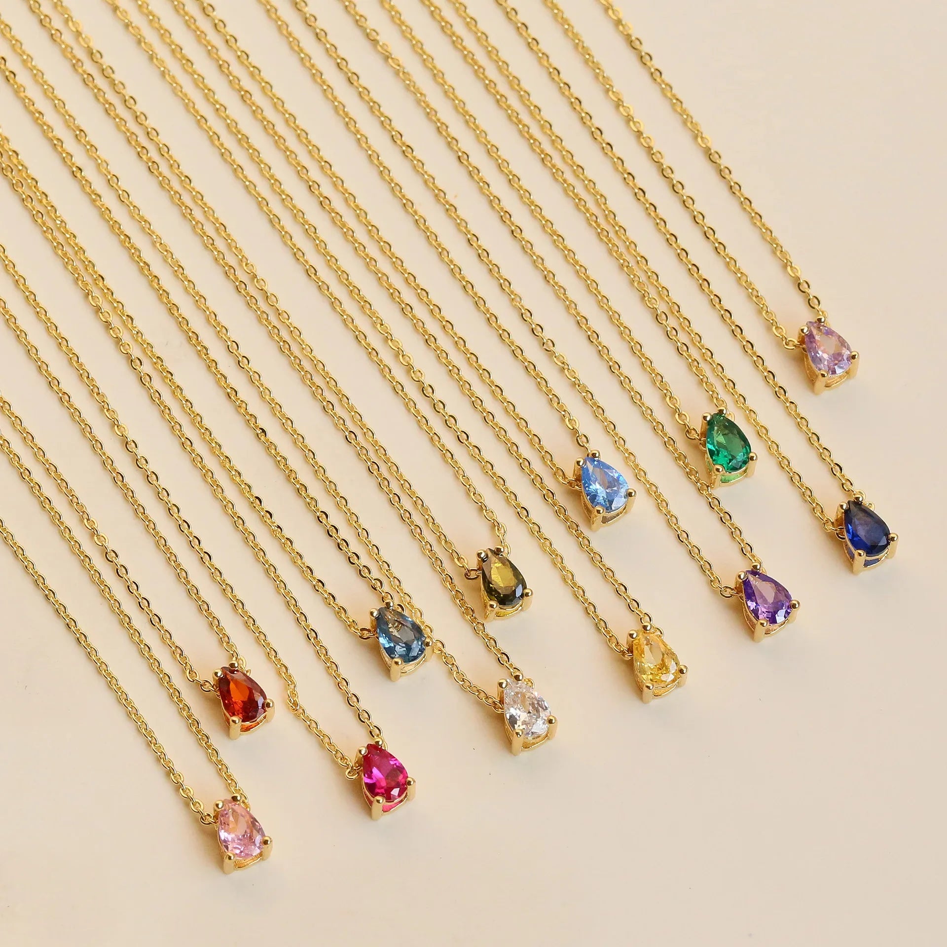Hot Sale Shiny Crystal Necklace Stainless Steel Teardrop Zirconia Pendant Women's Birthstone Collarbone Chain Wholesale