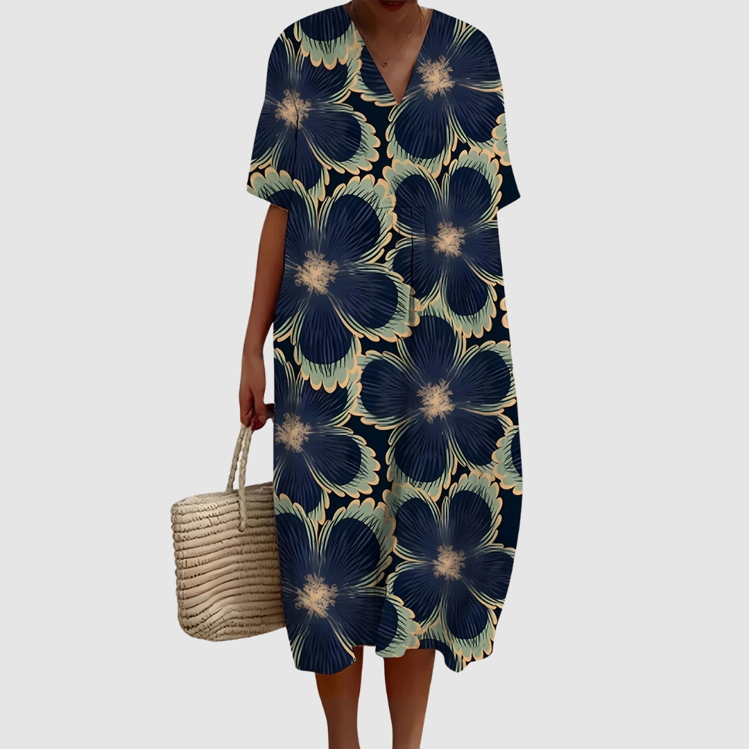 Phoebe | Midnight Bloom Relaxed Midi Dress