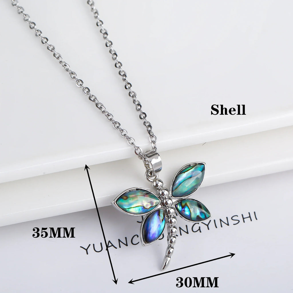 New Creative Natural Shell Design Insect Butterfly Dragonfly Pendant Necklace Personalized For Woman Party Vintage Jewelry Gift
