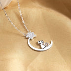 925 Sterling Silver Star Moon Necklace Cute Cat Zircon Pendant Necklace Collarbone Chain