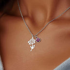 12 Months Birthstone Birth Flower Necklace For Women Stainless Steel Jewelry Birthday Gifts