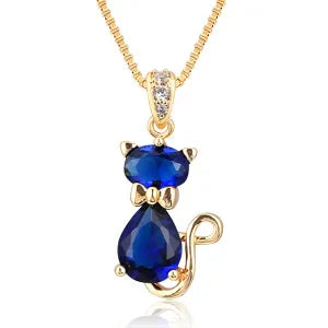 6Colors Cute Kitten Green Cat Gatos Crystals Charms Necklaces & Pendants Chain Necklace Women Grils Jewelry Gold Color Collier