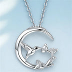 Cute Female Moon Bird Flower Pendant Necklace Vintage Silver Color Wedding Jewelry For Women