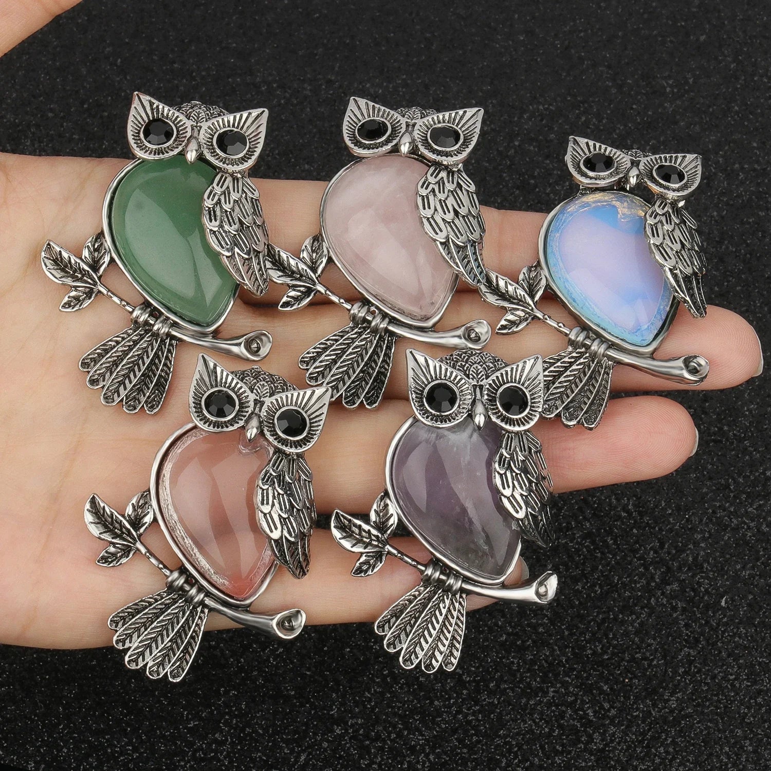 1pcs Owl Shape Charms Pendant Natural Quartz Crystal Stone Necklace Beads for Jewelry Making Diy Necklace Crafts Accessories