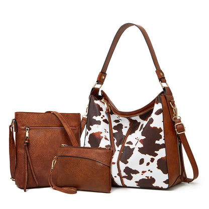 Luxury Leather 3-Piece Hobo Bag Set Print