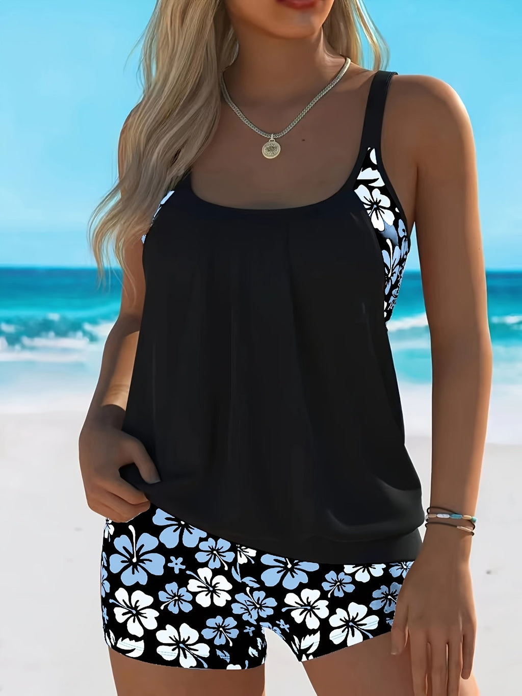 Isabella | Blue Floral Tankini Set