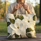 Artisanal Quilted Bag - Elegant White Lilies