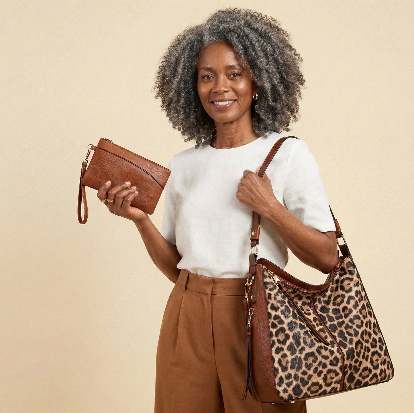 Luxury Leather 3-Piece Hobo Bag Set Print