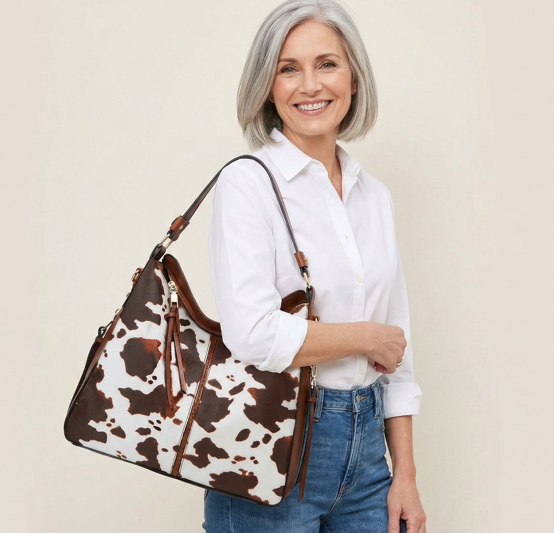 Luxury Leather 3-Piece Hobo Bag Set Print