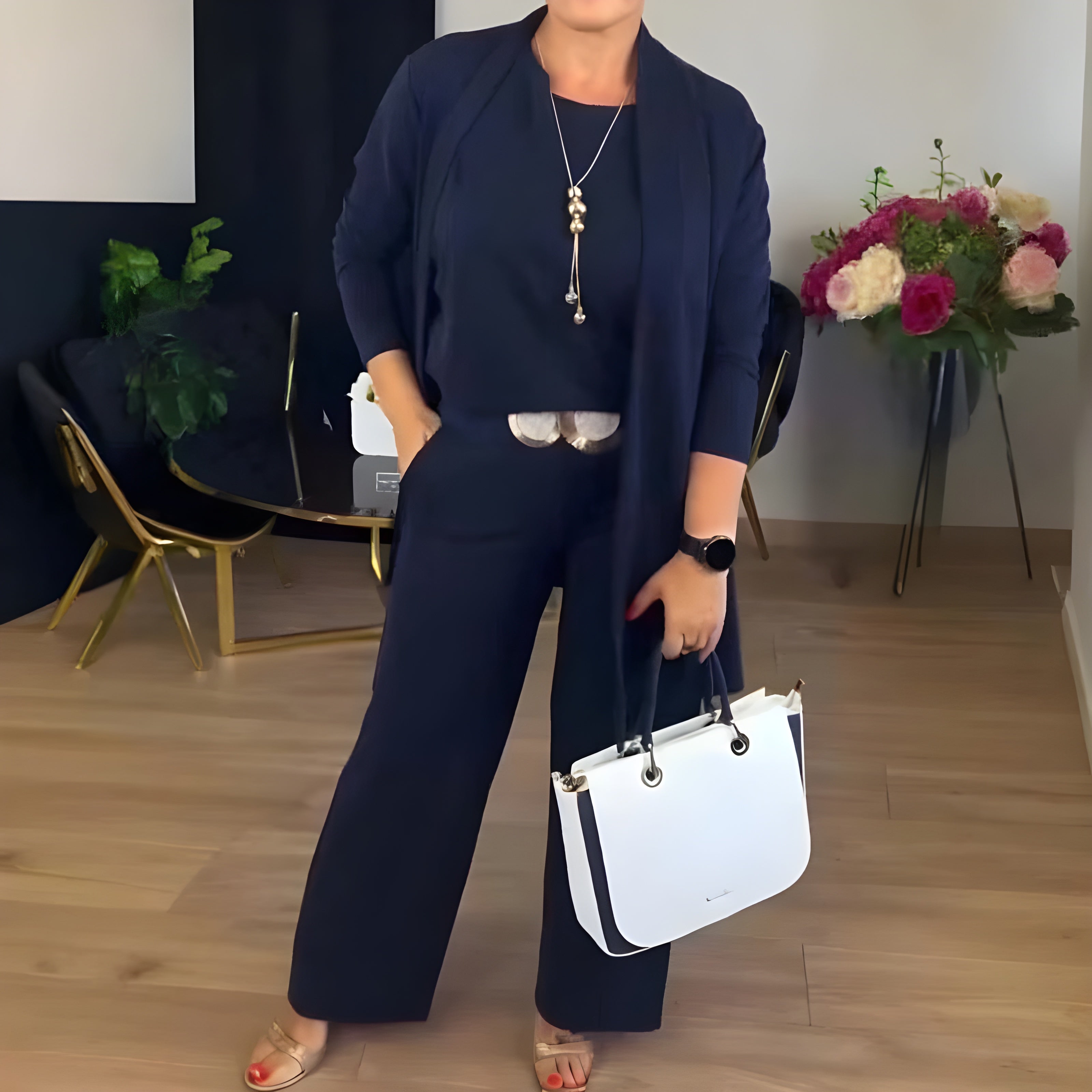 Amina- Elegant 3-piece set including a long cardigan