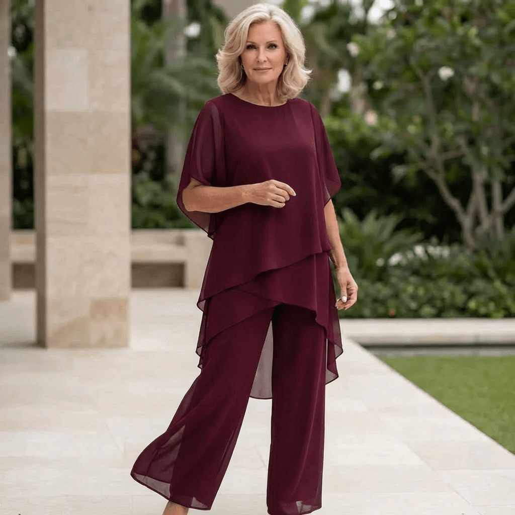 Suit with Draped Palazzo Pants - Margaret & Julia