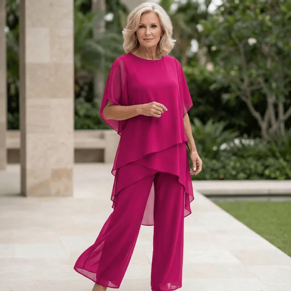 Suit with Draped Palazzo Pants - Margaret & Julia