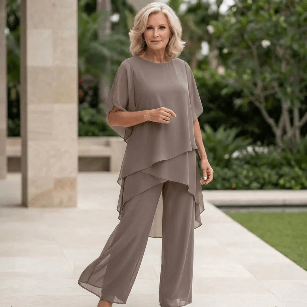 Suit with Draped Palazzo Pants - Margaret & Julia
